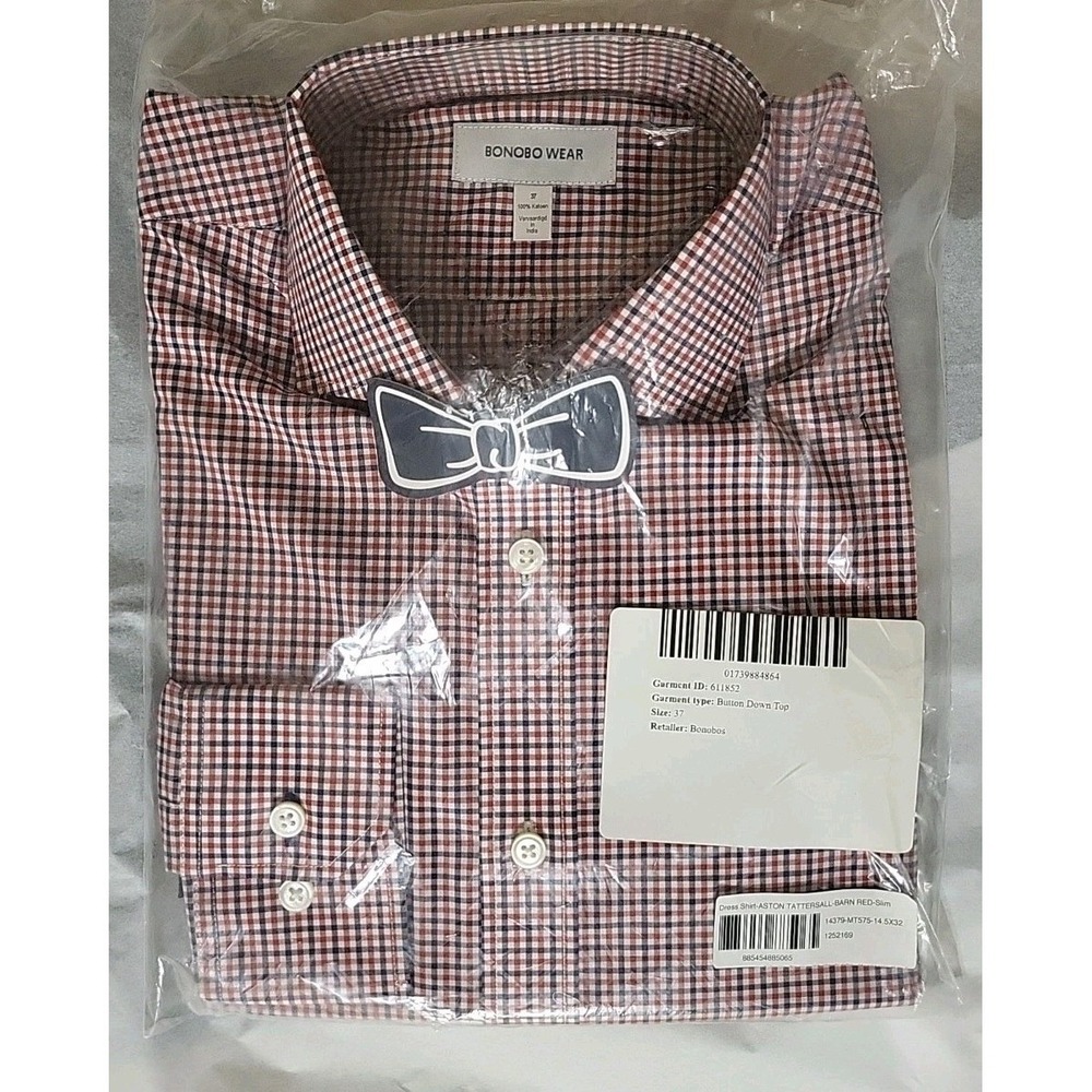 Bonobo Wear Mens Patriotic Plaid Button-Up Shirt Red Blue College 37in Chest New